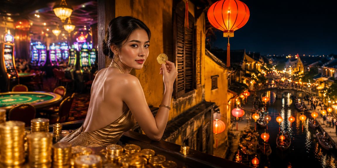 Khung cảnh các đèn lồng tại sòng bài Hội An về đêm